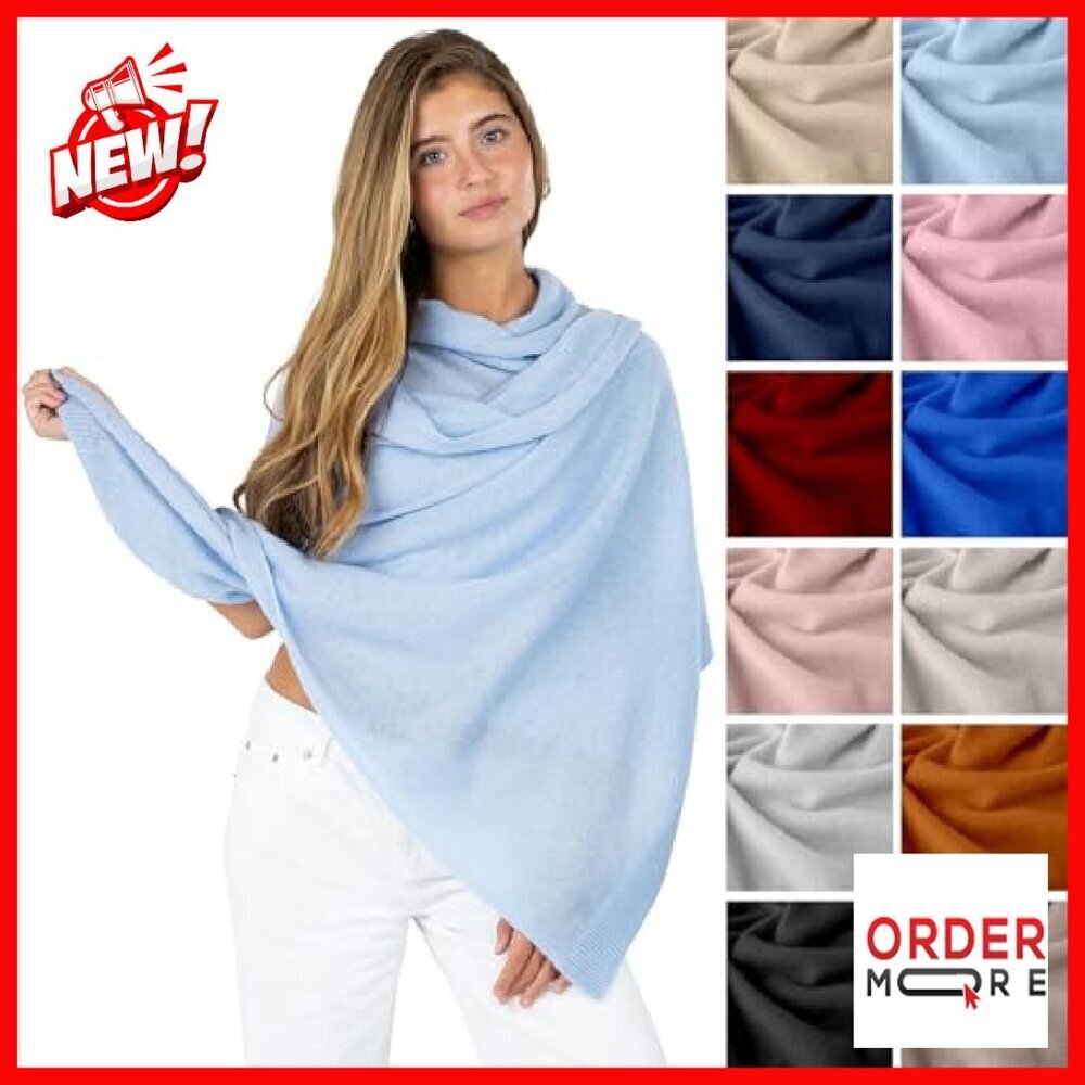Luxury Cashmere Wool Blend Knitted Wrap Shawl 27x78 Inches Travel Scarf - Picture 3 of 8